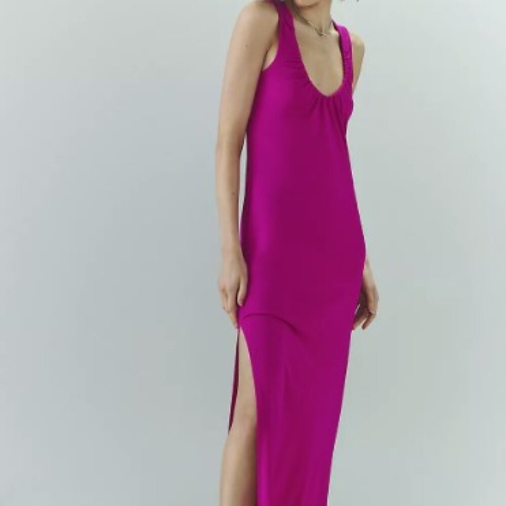 Anthropologie Scoop-Neck Midi Dress Hot Pink M (Closet closing permanently 5/15)